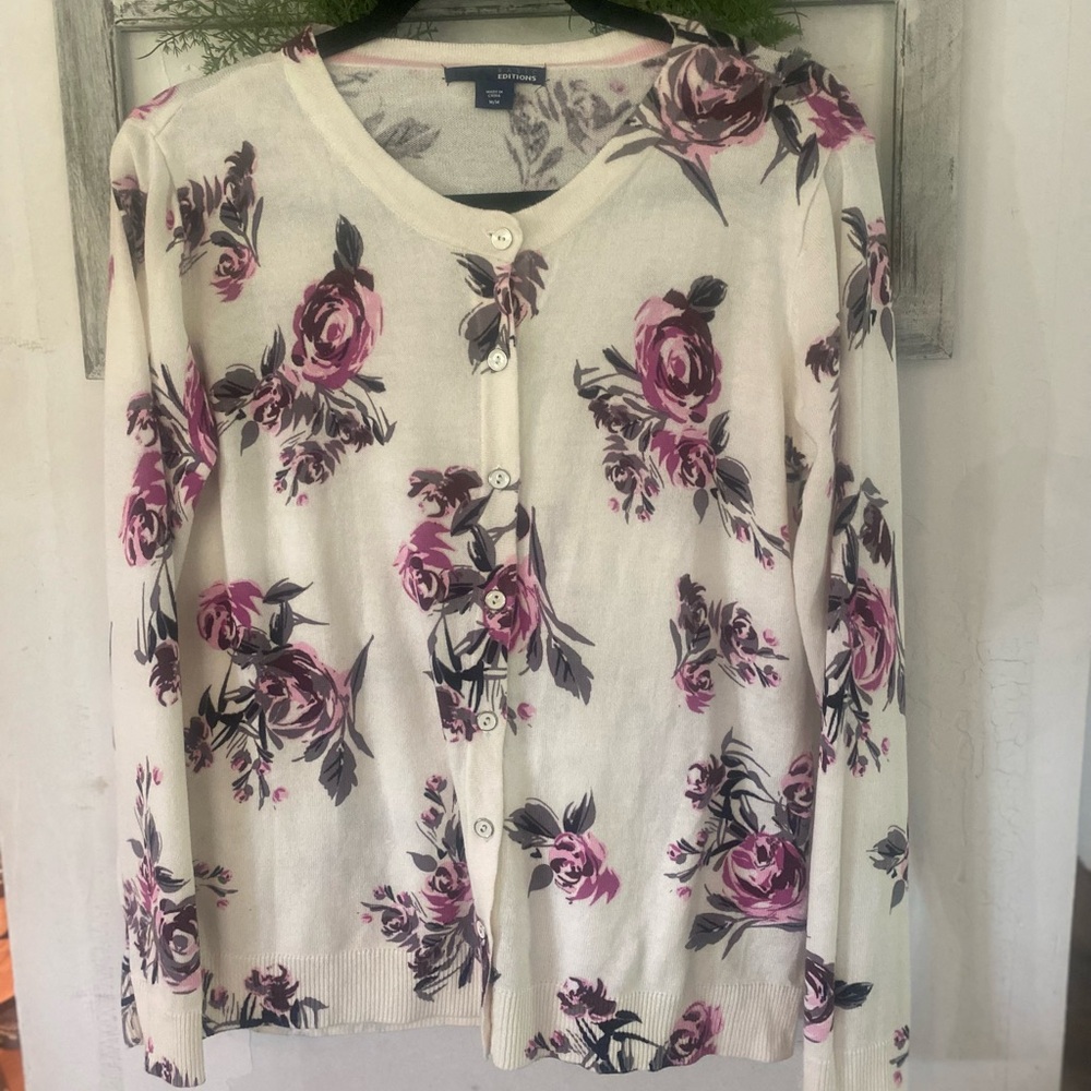 Basic Editions Floral Blouse - Cream and Purple